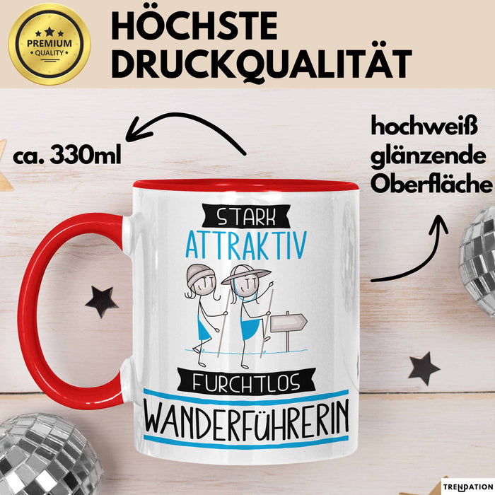 Wanderführerin Tasse Geschenk Becher Stark Attraktiv Furchtlos Wanderführerin Lustige Geschenkidee Rot Trendation