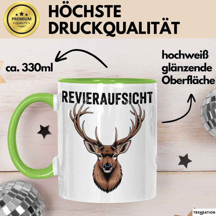 Hirschjäger Jagd Tasse Geschenk Bezirksaufsicht Spruch Grün Trendation