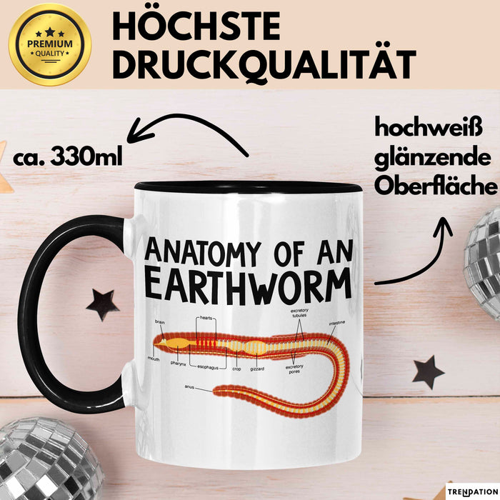 Regenwurm Tasse Geschenk Lustige Geschenkidee Spruch Anatomie Eines Regenwurms Schwarz Trendation