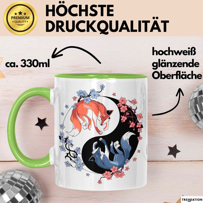 Fuchs Tierliebhaber Tasse Geschenk Lustige Geschenkidee Spruch Japanischer Kitsune Fuchs Grün Trendation