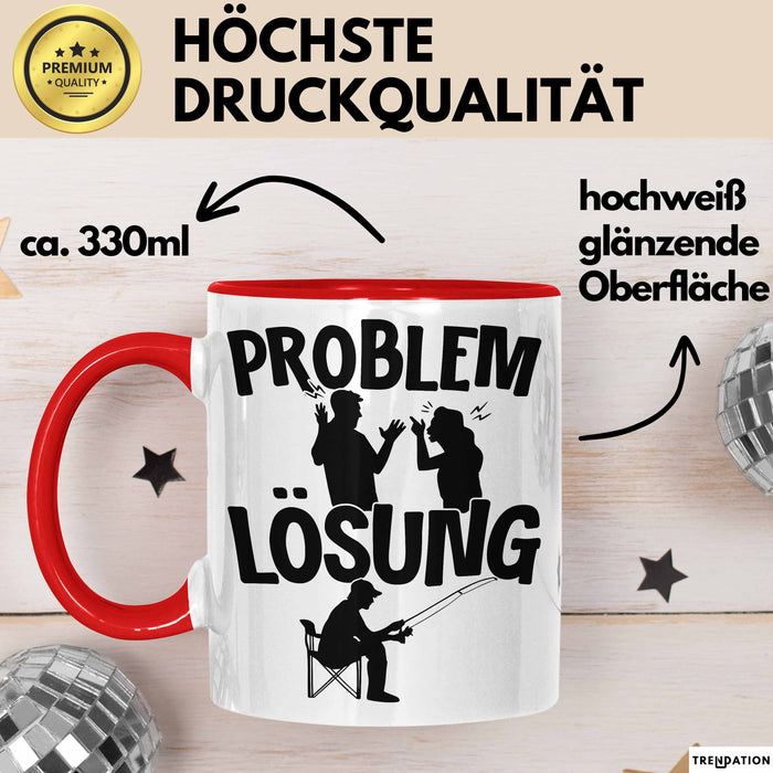 Angler Tasse Geschenk für Fischer Angler Männer Geschenkidee Problem und Lösung Angeln Spruch Rot Trendation