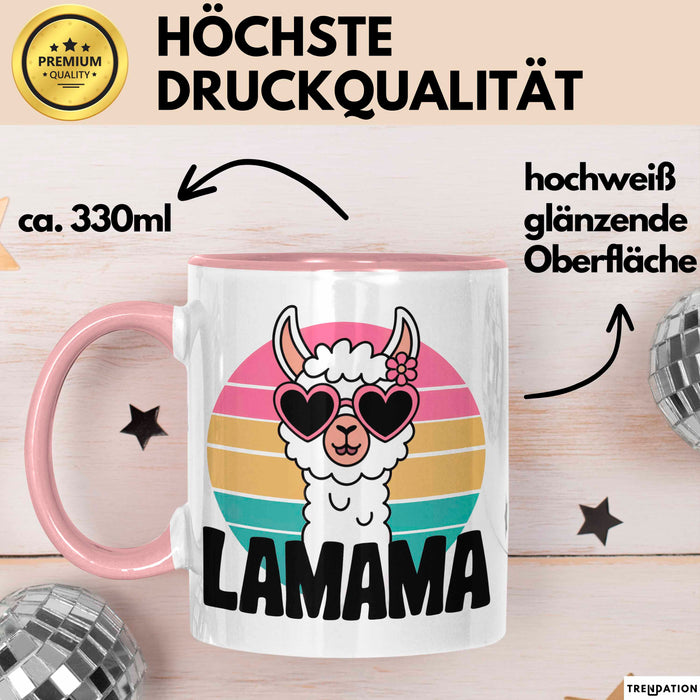 Lama Alpaka Mama Mutter Schwangerschaft Tasse Becher Geschenk Lustige Geschenkidee Spruch Lamama Rosa Trendation