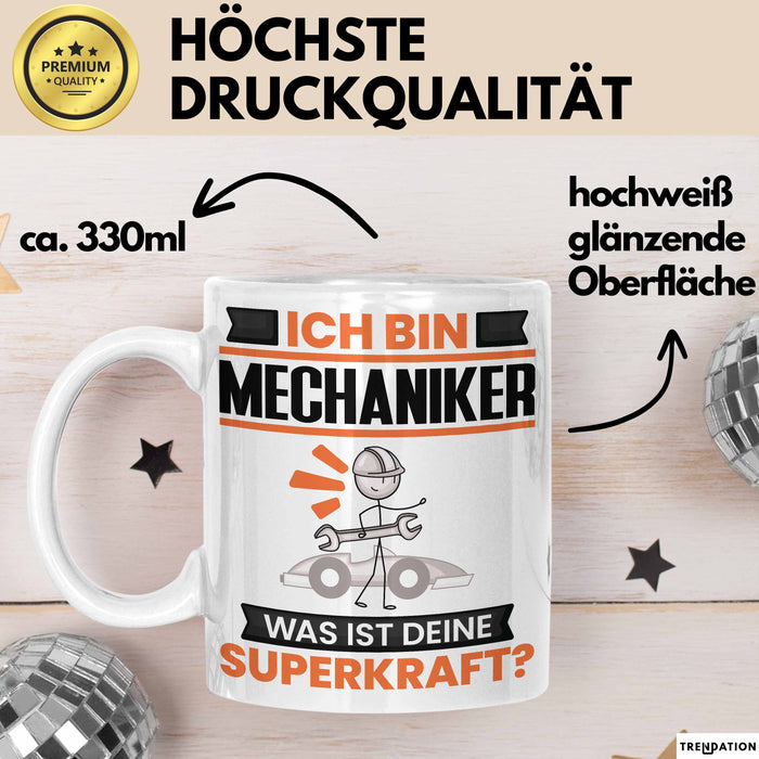 Mechaniker Tasse Geschenk für Mechaniker Geburtstag Lustiger Spruch Kaffee-Becher Was Ist Deine Superkraft Weiß Trendation