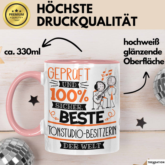 Beste Tonstudio-Besitzerin Der Welt Tasse Geschenk für Eine Tonstudio-Besitzerin Geprüft Und Sicher Geschenkidee Geburtstag Weihnachten Rosa Trendation