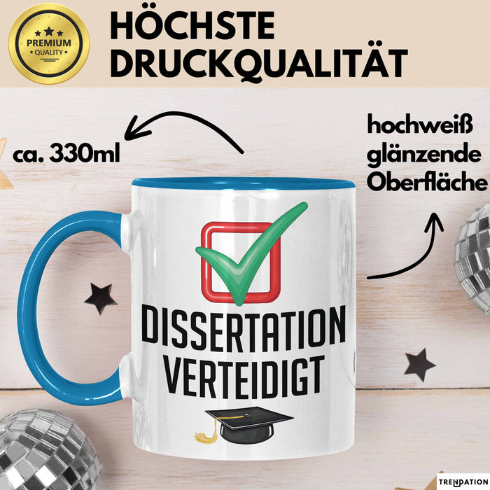 Doktorarbeit Geschafft Tasse Geschenk Dissertation Verteidigt Geschenkidee Master Doktor Kaffee-Becher Blau Trendation