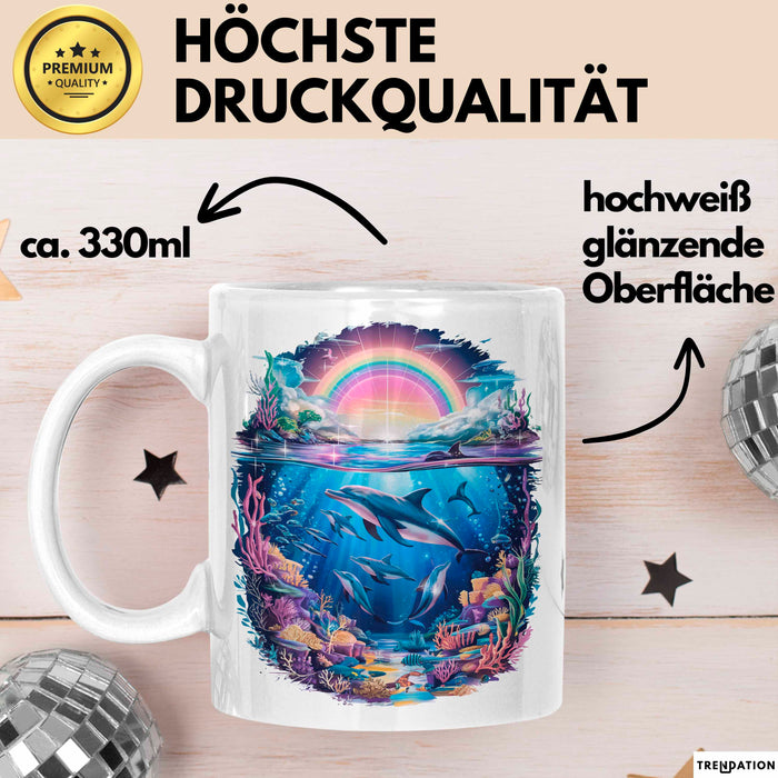 Delfin Tierliebhaber Tasse Geschenk Lustige Geschenkidee Spruch Regenbogendelfin Unterwasser Weiß Trendation