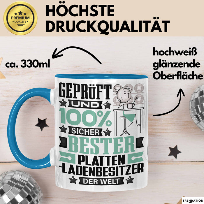 Plattenladenbesitzer Geschenk Lustiger Spruch für Plattenladenbesitzer Geschenkidee Bester Plattenladenbesitzer Der Welt Blau Trendation