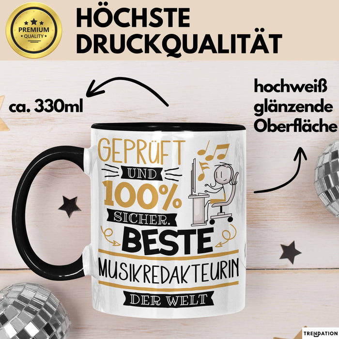 Beste Musikredakteurin Der Welt Tasse Geschenk für Eine Musikredakteurin Geprüft Und Sicher Geschenkidee Geburtstag Weihnachten Trendation