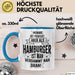 Hamburg Tasse Fan Hamburger Geschenkidee Spruch Niemand Ist Perfekt Aber Als Hamburger Ist Man Verdammt Nah Dran Kaffee-Becher Blau Trendation