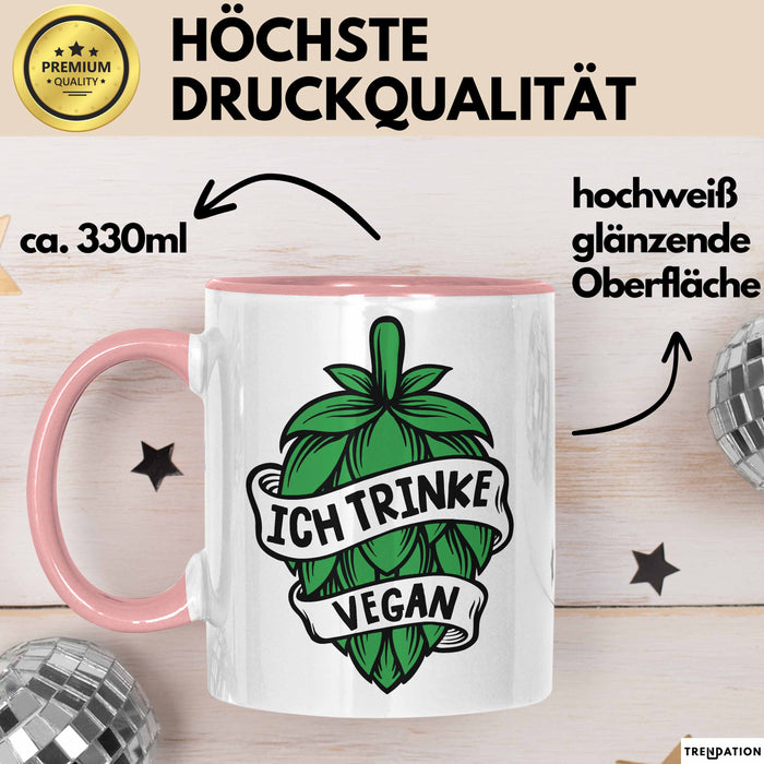 Biertrinker Tasse Geschenk Ich Trinke Vegan Becher Geschenkidee Rosa Trendation