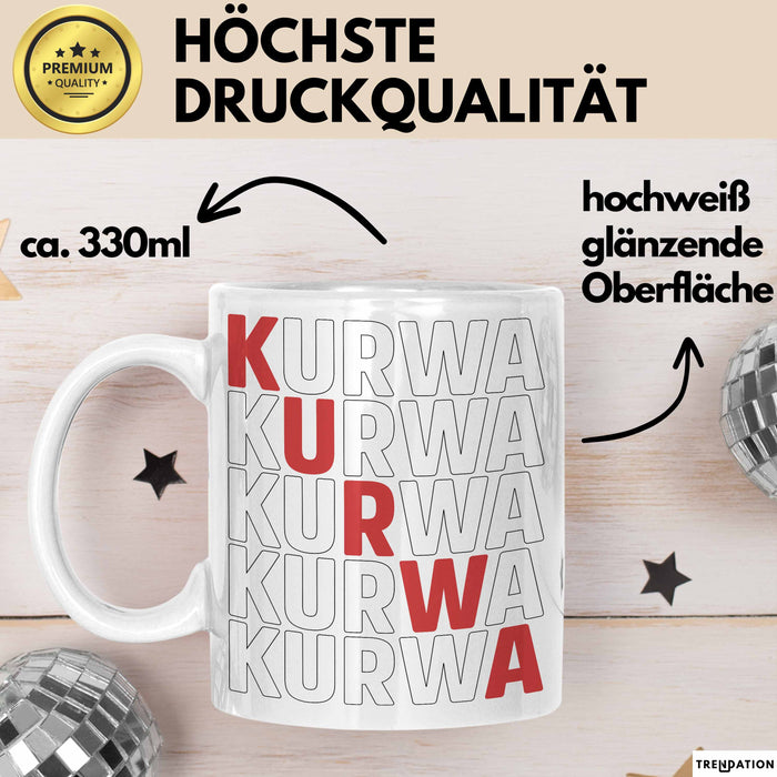 Kurwa Tasse Polen Polska Kaffee-Becher Weiß Trendation