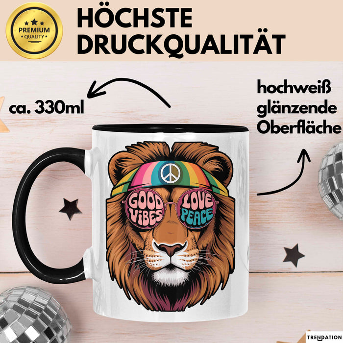 Hippie Löwe Tasse Geschenk Lustige Geschenkidee Spruch Schwarz Trendation