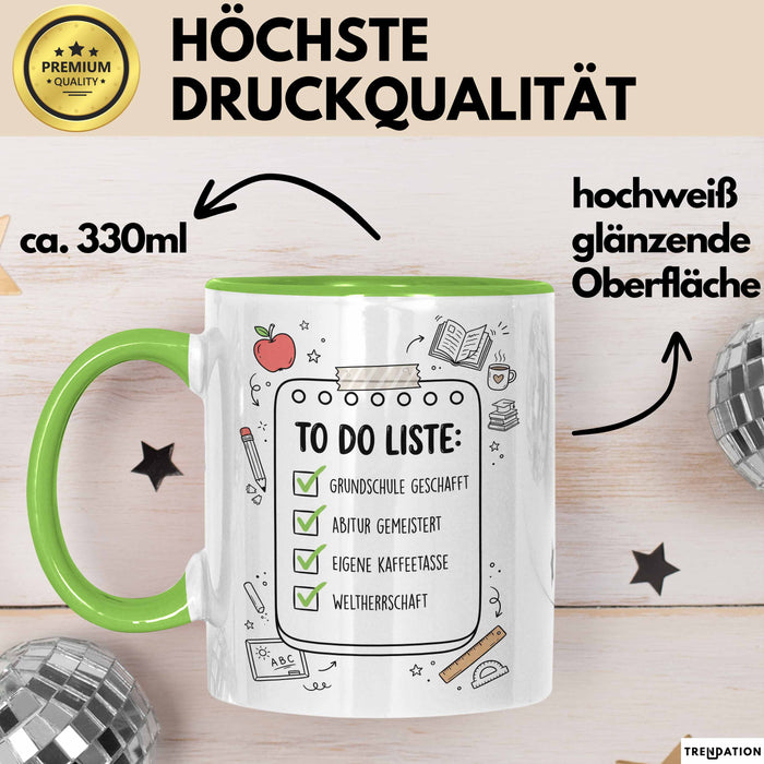 Schüler Abschluss Tasse Geschenk Lustige Geschenkidee Spruch Grundschule Geschafft Abitur Gemeistert Grün Trendation