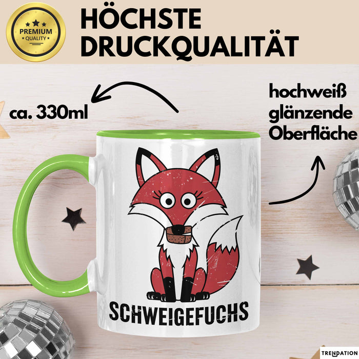 Kindergartenlehrer Wertschätzung Tasse Geschenk Lustige Geschenkidee Spruch Schweigefuchs Grün Trendation