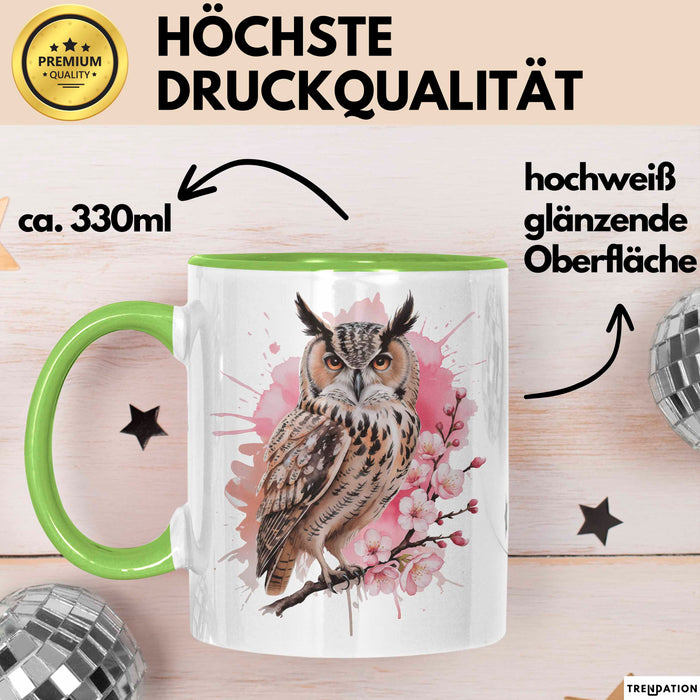 Eule Tierliebhaber Tasse Geschenk Lustige Geschenkidee Spruch Eule Kirschblüte Grün Trendation