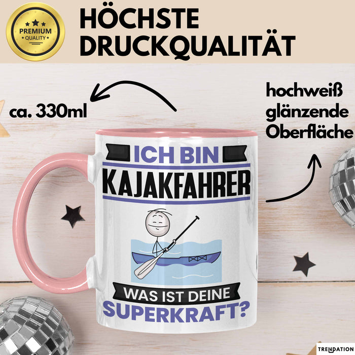Kajakfahrer Tasse Geschenk für Kajakfahrer Geburtstag Lustiger Spruch Kaffee-Becher Was Ist Deine Superkraft Rosa Trendation