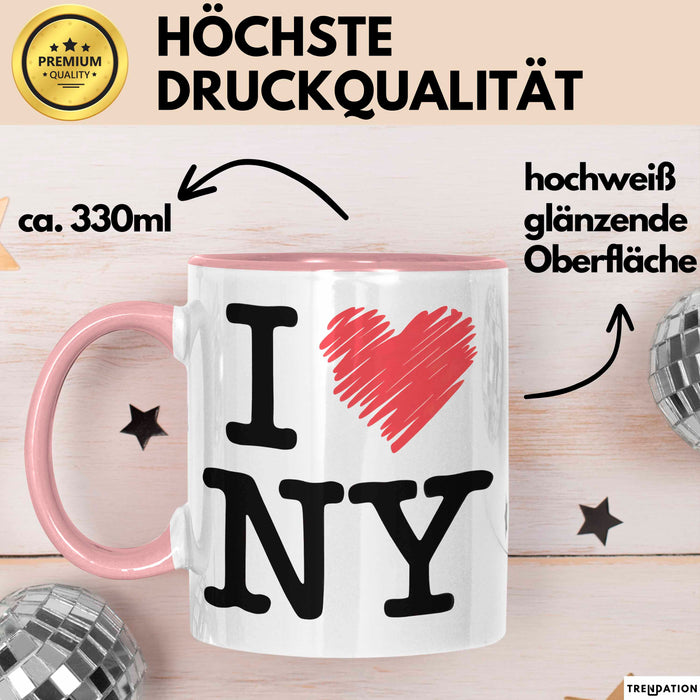 New York City USA Tasse Geschenk Lustige Geschenkidee Spruch Ich Liebe New York Rosa Trendation