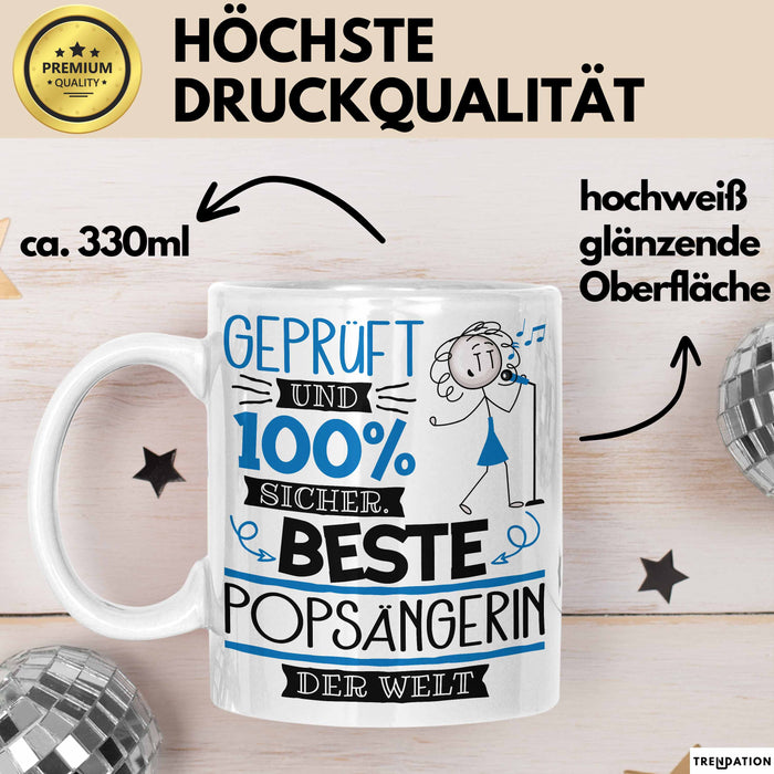 Beste Popsängerin Der Welt Tasse Geschenk für Eine Popsängerin Geprüft Und Sicher Geschenkidee Geburtstag Weihnachten Weiß Trendation
