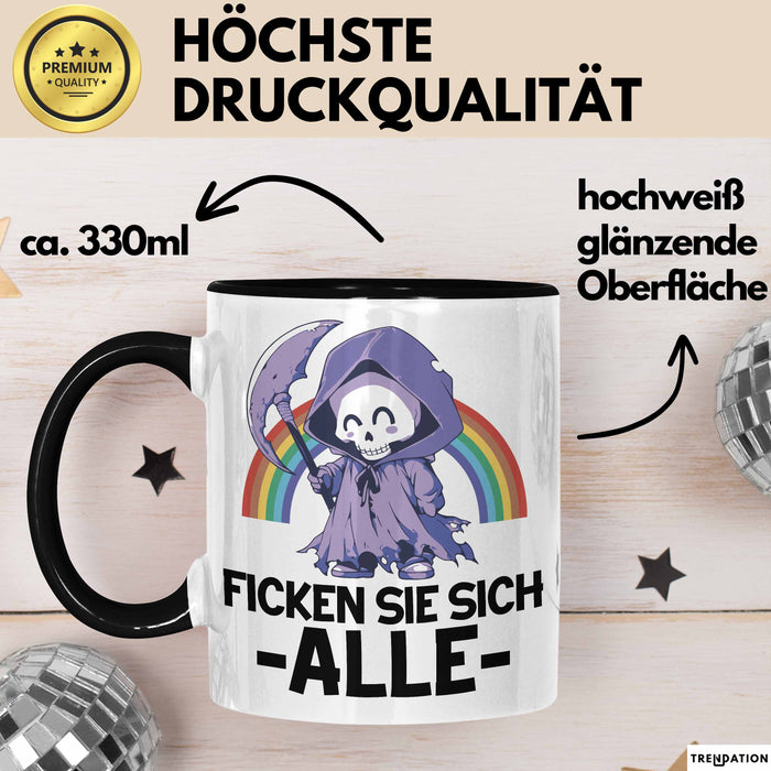 Lustige Tasse Kollegen F Sie Sich Alle Sensenmann Humor Sarkasmus Geschenkidee Kollegin Frauen Schwarz Trendation