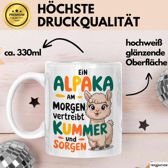 Alpaka Liebhaber Tasse Geschenkidee Alpaka Am Morgen Tierfan Weiß Trendation