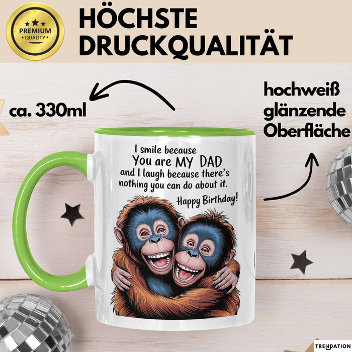 Papa Vater Geburtstagsfeier Tasse Geschenk Lustige Geschenkidee Spruch Ich Lächle Weil Du Mein Papa Bist Grün Trendation