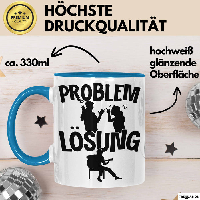 Gitarrist Tasse Geschenk für Gitarrenspieler Männer Geschenkidee Problem und Lösung Gitarre Blau Trendation