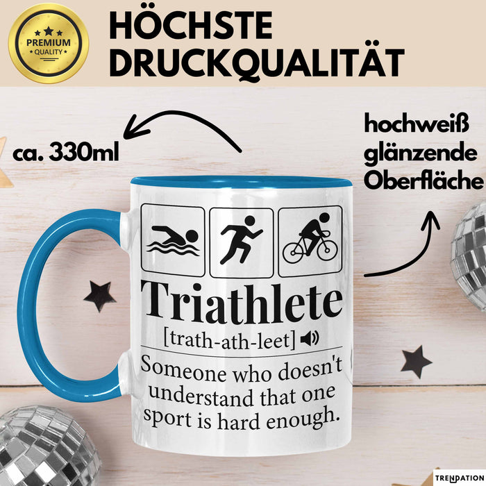 Triathlon Geschenk Tasse Iron Becher Mann Trathlet Geschenkidee Lustiger Spruch Blau Trendation