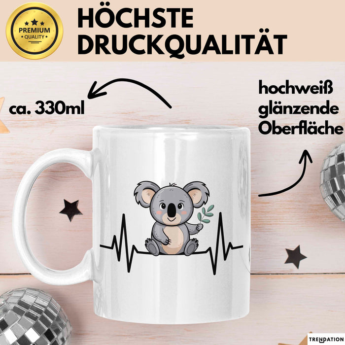 Koala Tierliebhaber Tasse Geschenk Lustige Geschenkidee Spruch Koala Herzschlag Weiß Trendation