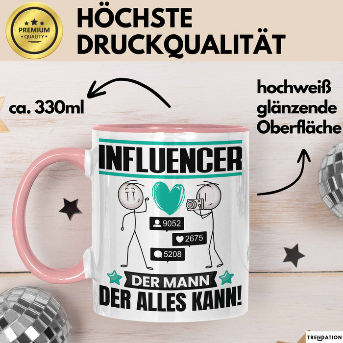 Influencer Tasse Geschenk für Influencer Der Mann Der Alles Kann Geschenkidee zum Geburtstag Rosa Trendation