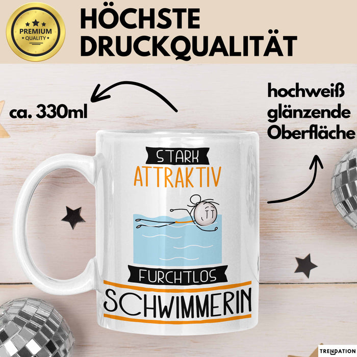 Schwimmerin Tasse Geschenk Becher Stark Attraktiv Furchtlos Schwimmerin Lustige Geschenkidee Weiß Trendation
