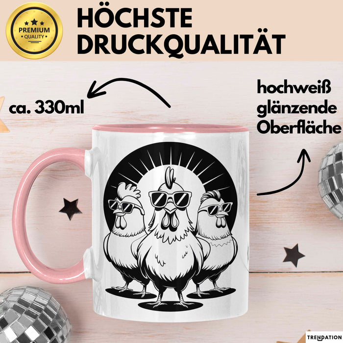 Huhn Tier Bauer Sonnenbrille Tasse Becher Geschenk Lustige Geschenkidee Spruch Rosa Trendation