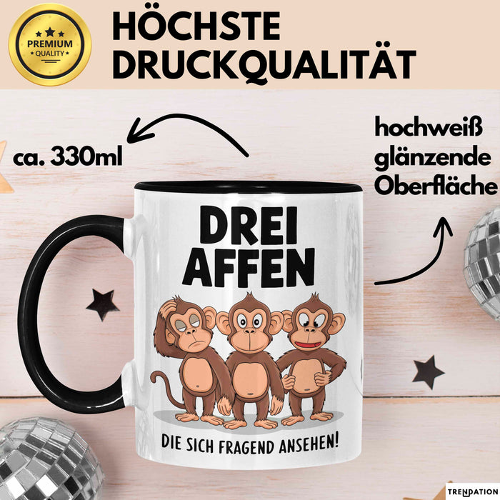 Affe Tier Tasse Geschenk Lustige Geschenkidee Spruch 3 affen Die Sich Fragend Ansehen Schwarz Trendation