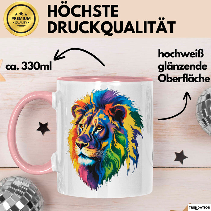 Bunter Löwe Tasse Geschenk Lustige Geschenkidee Spruch Rosa Trendation
