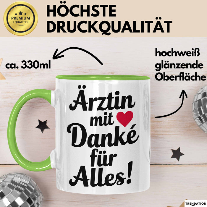 Arzt Tasse Geschenk Lustige Geschenkidee Spruch Ärztin Mit Danke Für Alles Grün Trendation