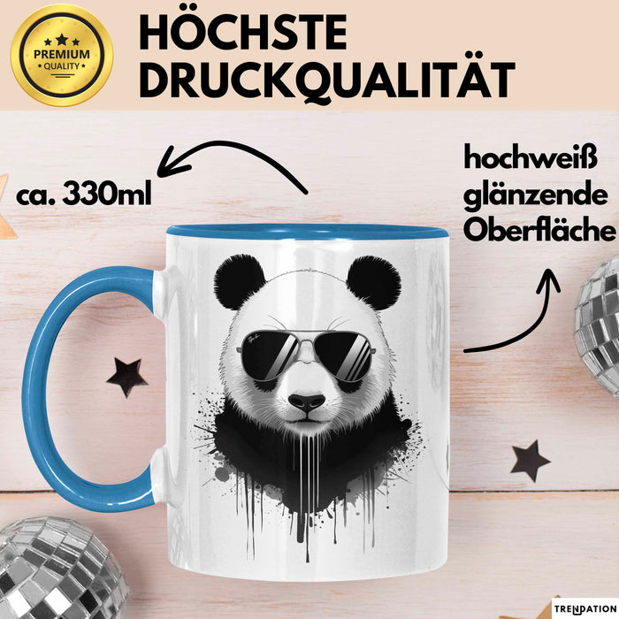 Panda Tier Sonnenbrille Tasse Geschenk Lustige Geschenkidee Spruch Blau Trendation