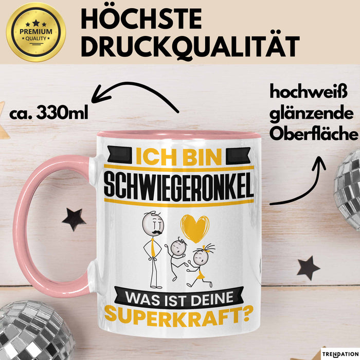 Schwiegeronkel Tasse Geschenk für Schwiegeronkel Geburtstag Lustiger Spruch Kaffee-Becher Was Ist Deine Superkraft Rosa Trendation