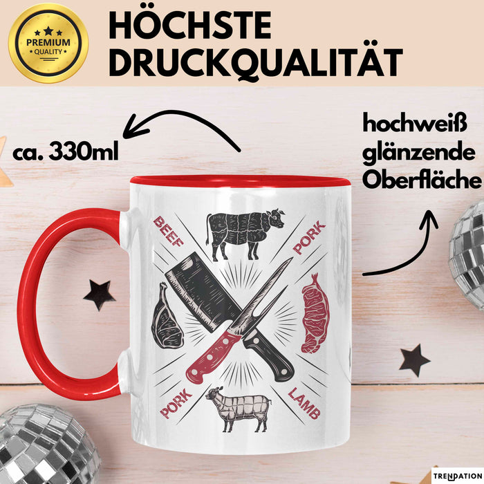 Metzger Tasse Geschenkidee Fleischschneider Lustiger Spruch Geschenkidee Lustig Rot Trendation