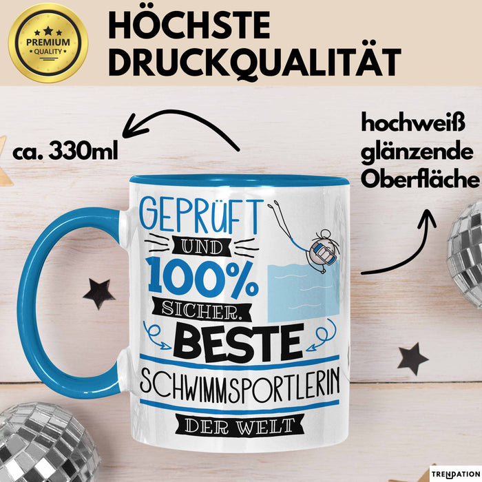 Beste Schwimmsportlerin Der Welt Tasse Geschenk für Eine Schwimmsportlerin Geprüft Und Sicher Geschenkidee Geburtstag Weihnachten Blau Trendation