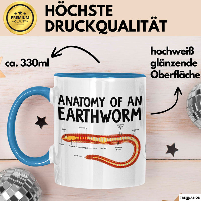 Regenwurm Tasse Geschenk Lustige Geschenkidee Spruch Anatomie Eines Regenwurms Blau Trendation