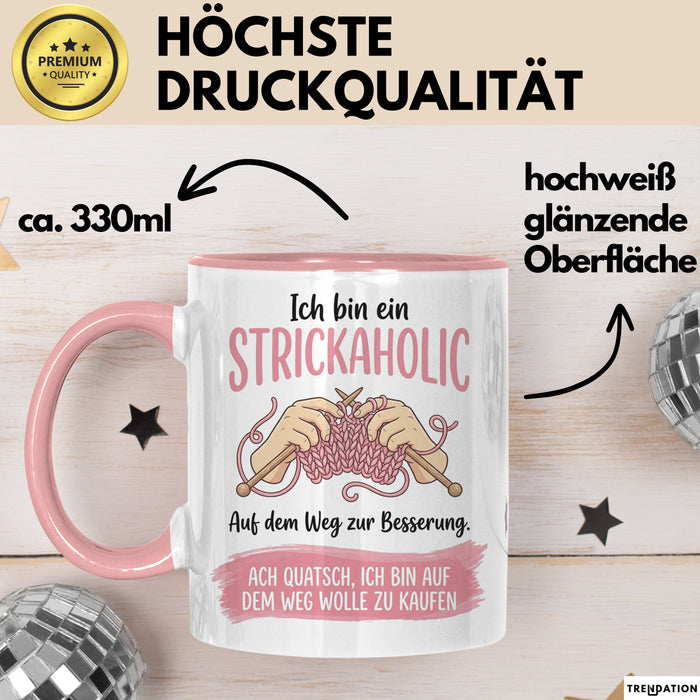 Stricken Tasse Geschenk Strickaholic Auf Dem Weg Zur Besserung Geschenkidee Hobby Rosa Trendation