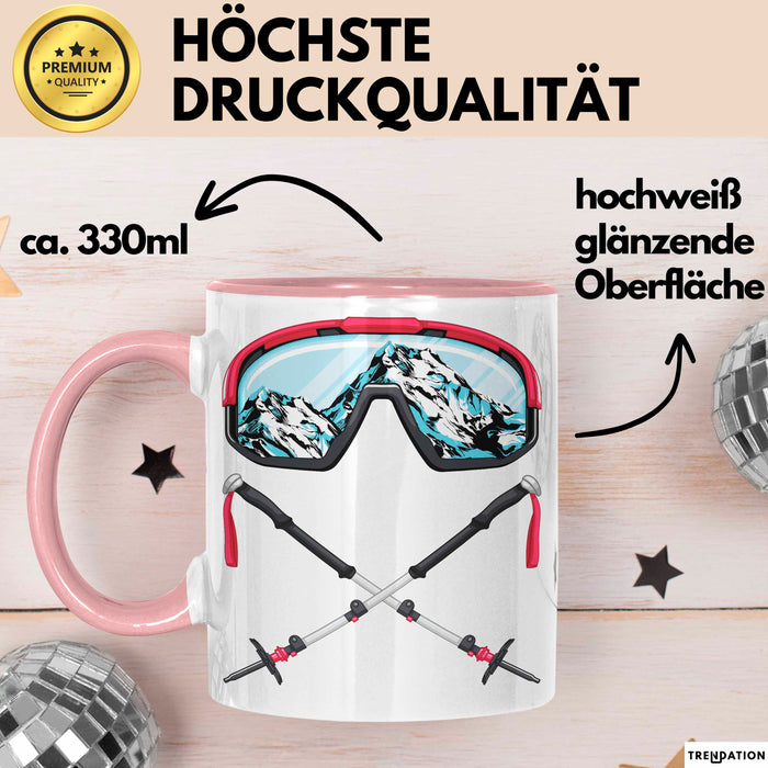 Ski Tasse Geschenk Grafik Skibrille Skistöcker Becher Rosa Trendation