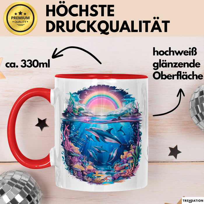 Delfin Tierliebhaber Tasse Geschenk Lustige Geschenkidee Spruch Regenbogendelfin Unterwasser Rot Trendation