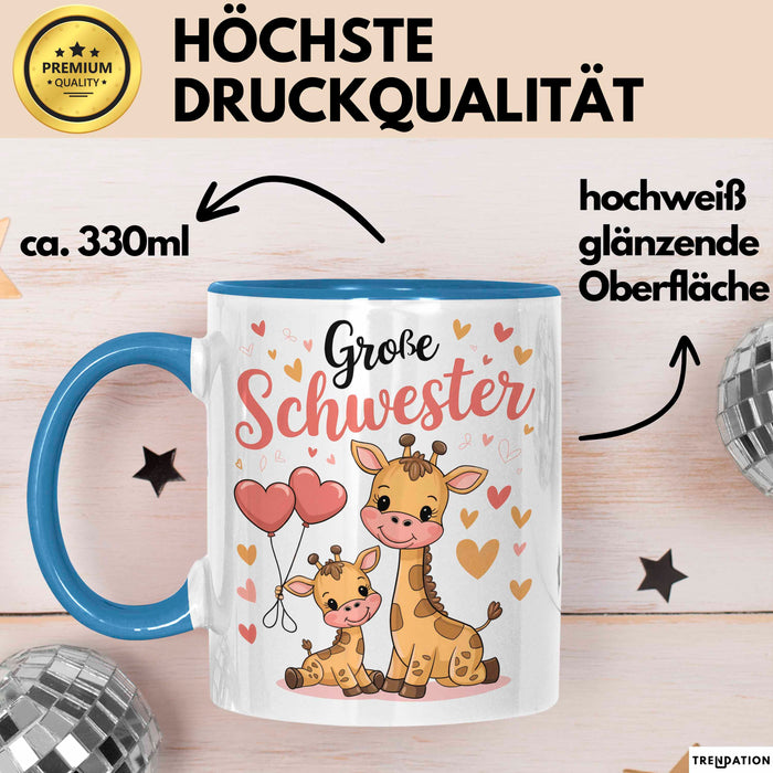 Big Sister Ältere Geschwister Schwestern Giraffe Tasse Becher Geschenk Lustige Geschenkidee Spruch Big Sister Blau Trendation