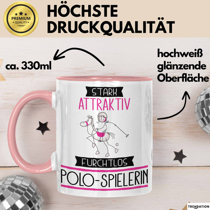 Polo-Spielerin Tasse Geschenk Becher Stark Attraktiv Furchtlos Polo-Spielerin Lustige Geschenkidee Rosa Trendation