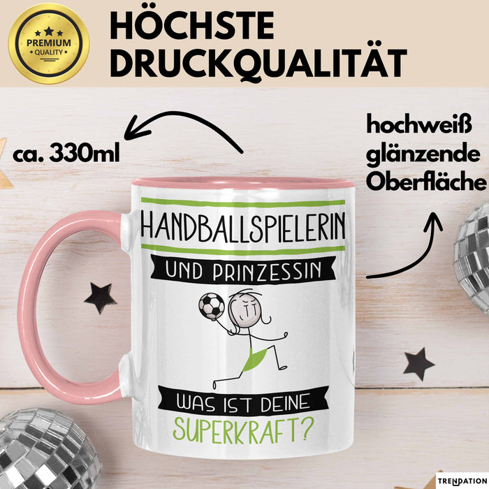 Handballspielerin Und Prinzessin Tasse Geschenk Für Eine Handballspielerin Geburtstag Was Ist Deine Superkraft Rosa Trendation
