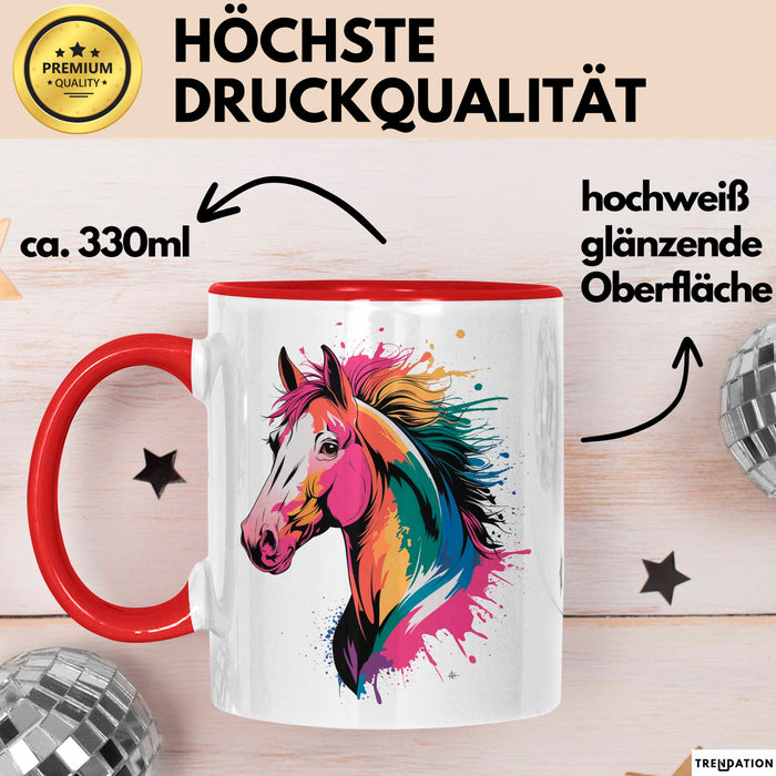 Pferde Tierliebhaber Tasse Geschenk Lustige Geschenkidee Spruch Rot Trendation