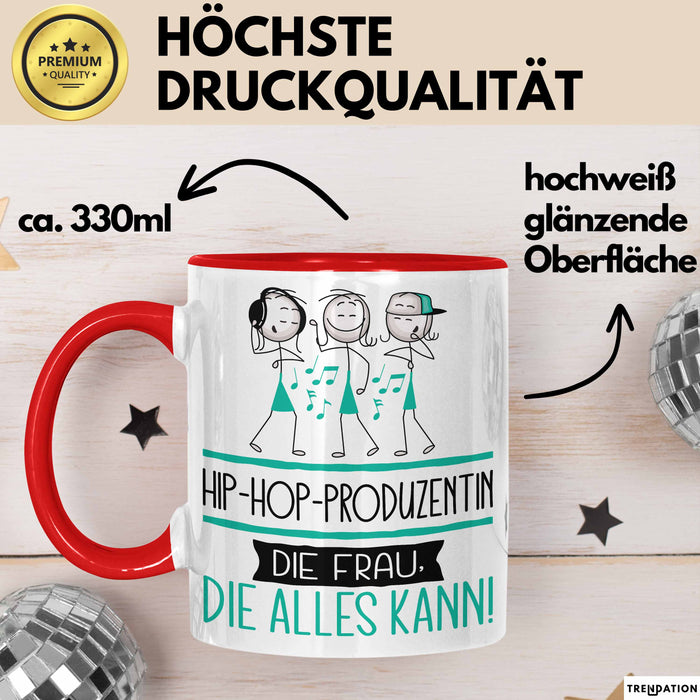 Hip-Hop-Produzentin Geschenk Tasse Becher Die Frau Die Allen Kann Geschenkidee für eine Hip-Hop-Produzentin Lustig Rot Trendation