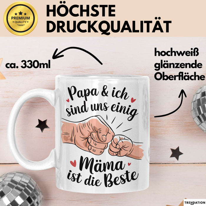 Mama Muttertag Tasse Becher Geschenk Lustige Geschenkidee Spruch Papa Und Ich Sind Uns Einig Mama Ist Die Beste Weiß Trendation