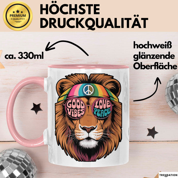 Hippie Löwe Tasse Geschenk Lustige Geschenkidee Spruch Rosa Trendation