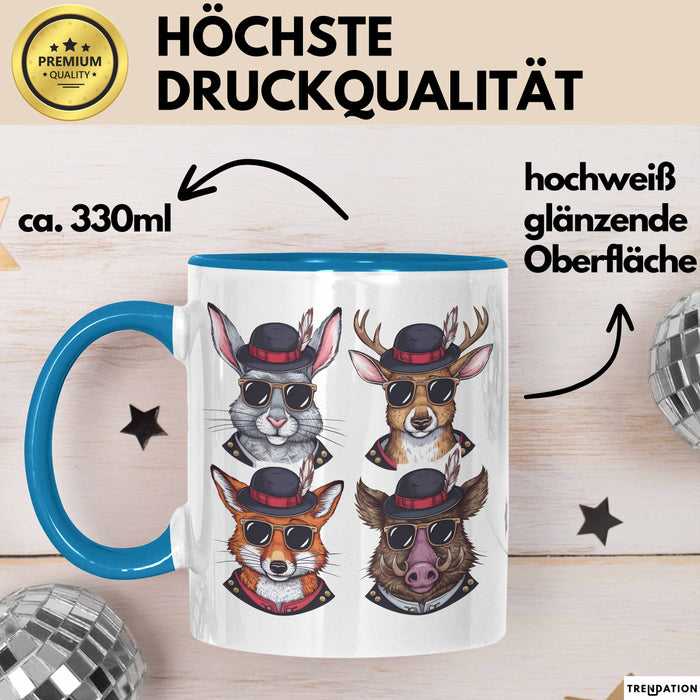 Jäger Tasse Geschenk Hase Wildschwein Fuchs Geschenkdiee Jagd Blau Trendation